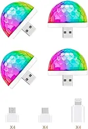 USB Mini Disco Light,Multi Colors LED Car Atmosphere Light,Sound Activated Magic Strobe Party Light for Home Room Dance Parties Birthday Wedding and Xmas Decorations(4 Pack)