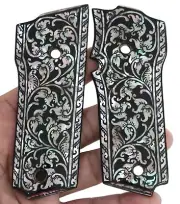 SMITH & WESSON MODEL 59 GRIPS 459 559 MOTHER OF PEARL FLOWER BLACK FLORAL ART