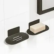 Soap Holders - Adhesive Soap Dishes for Shower & Sink, Stainless Steel Black Bar Soap Holder, No Drilled Wall Mount, 2 Pcs (Matte Black)
