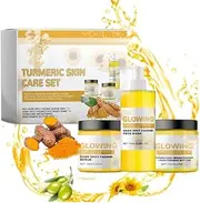 Turmeric Glow Combo Skincare Set,3 in 1 Turmeric Combination Skin Care Set,Turmeric Face Wash & Scrub & Body Butter,Face Care Set for Women