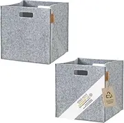 [Miqio] Design Storage Box Made of Felt Fabric, Set of 2 Storage Baskets, Folding Box, 30 x 30 x 30 cm, Organiser Boxes Suitable for Kallax Shelf, Light Grey - Black