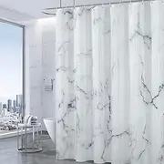 [BLESFOREVER] Grey White Marble Shower Curtain Set with 12 Hooks, Abstract Modern Luxury Gray White Marble Shower Curtains for Bathroom, Waterproof Fabric, 72" W X 72" L