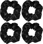 [REBECASKYENS] 4pcs Black Hair Scrunchies for Women, Satin Silk Stretchy Hairbands, Big Ties Black Elastic Hair Bands for Women Thick Hair Curly Hair Thin Hair Sleeping Traceless Frizz Prevention Girls Women Use