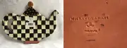Mackenzie Childs 25th Anniv. Majolica Pottery Courtly Check Teapot Trivet m23-ap