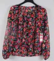VINCE CAMUTO Women's Black Curved Hem Long Sleeve Peasant Top XS