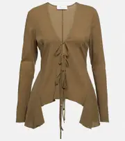 [Blumarine] Blumarine Ruffled tie-front wool-blend blouse AU 8 green