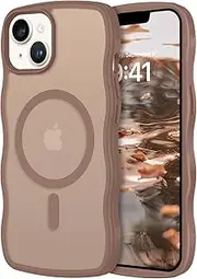 VENINGO iPhone 14 Case, iPhone 13 Case, Compatible with Magsafe Curly Wavy Frame Design Matte Smooth Back Magentic Cover Shockproof Flexible TPU Protective Phone Case for iPhone 13/14 6.1 inch, Brown