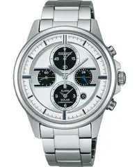 在飛比找Yahoo!奇摩拍賣優惠-SEIKO 太陽能兩地時間時尚 限量腕錶-銀 V174-0A