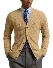 [Polo Ralph Lauren] Cable Knit Wool Cashmere Cardigan in Brown