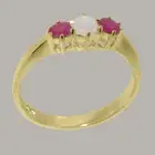 Solid 10k Yellow Gold Natural Opal & Ruby Womens Trilogy Ring - Sizes 4 to 12