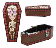 DOD Sugar Skulls Skeleton Bones Vampire Coffin Jewelry Box Dracula Casket