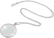 Reading Necklace Magnifying Glass Necklace 6X Student Old Man Magnifying Glass Reading Newspaper Pendant Magnifying Glass Low Vision Seniors (Color : Silver)