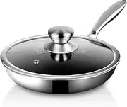 24cm Stainless Steel Nonstick Frying Pan with Honeycomb Coating & Lid - Healthy, Non-Toxic, Compatible with All Cooktops - Ideal for Omelettes, Skillets & Woks
