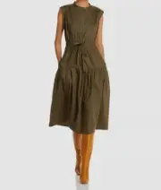 Derek Lam 10 Crosby Women's Green Margaret Drawstring Waist Dress Size 6