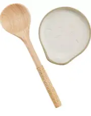 NWT Mud Pie Wood Spoon White Sand Dollar Ceramic Stoneware Spoon Rest Set New