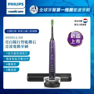 母親節滿額折600★PHILIPS飛利浦 Sonicare 亮白隨行智能鑽石音波震動/電動牙刷HX9911/69(紫色)