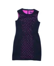 Nwt New Tahari Womens Black Pink Zip Crew Neck Laser Cut Scuba Dress Size 10