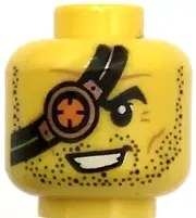 Lego New Yellow Minifigure Head Beard Stubble Black Eyepatch Piece