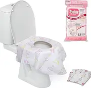 Potty Shields Toilet Seat Covers- Disposable XL Potty Seat Covers, Individually Wrapped by - Extra-Large, No Slip (Floral- 12 Pack)