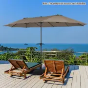 Costway4.7 M Double-Sided Patio Umbrella with Hand-Crank System and Air Vents-Coffee