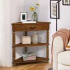 33.8'' Small Triangle Corner Table, 3 Tier Wood Side Table for Small Spaces