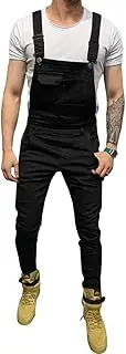 [LONGBIDA] Men's Denim Bib Overalls Fashion Slim Fit Jumpsuit with Pockets