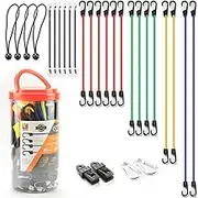 Wellmax Bungee Cords Hook Assortment Jar, 24 Piece +4 Bonus PC Set with Canopy Ties Plastic Coated Metal Hooks