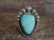 Native American Sterling Silver & Sonoran Turquoise Ring by Benally - Size 7