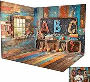 Kate Back to School Book Blackboard Colorful Wooden Wall Room Set Backdrops(8x8ft,10x8ft,10x8ft)