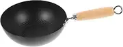 Luxshiny Cast Iron Wok, Stir Fry Pan with Handle Flat Bottom Wok Pan Small Deep Wok Chinese Pow Wok Traditional Japanese Cookware for Electric Induction Gas Stoves 20cm
