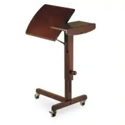 Pemberly Row Adjustable Solid Wood Mobile Lap Table Cart in Antique Walnut