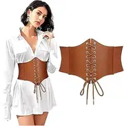 [Generic] Corset Belt for Women, Wide Elastic Tied Wispier Belts, Lace-up Leather Waist Belts for Women Dresses, Control Waist Trainer Corset, Back Pain Relief, Slimming Shirt Training Vest Yoga Belt