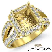 Halo Diamond Engagement Ring Emerald Semi Mount 14k Yellow Gold Split Shank 1.4C
