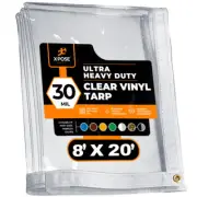8' x 20' Heavy Duty 30 Mil Clear PVC Vinyl Tarp, Waterproof , Mildew Resistant