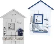 Zerodeko 2pcs House Shape Key Holder Rustic Wall Key Storage Case Mediterranean Style for Organizing Wall Hook for Home and Office