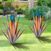 Tequila Rustic Sculpture, 2PACK DIY Rustic Hand Painted Metal Agave, Metal Agave Plant Home Decor, Garden Yard Sculpture Lawn Home Art Decoration Statue, Garden Ornaments Outdoor Decor (Large)