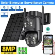 Solar Power IP Security Camera 8MP Wifi Outdoor Dual-Lens&Screen Video CCTV Cam
