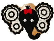 Elephant Rug Mat Crochet Nursery Baby Decor Jungle Black white RED_NEW-Handmade