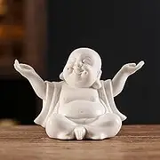 Houlu Small White Laughing Buddha Statue for Home Decor, Ceramic Happy Buddha Statue Indoor for Good Luck