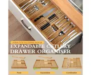 Cutlery Drawer Organiser, Expandable Bamboo Cutlery Tray