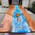 72"x36" Ocean Wave Epoxy Resin Dining Table Wooden Live Edge Console Bar Desk De