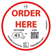 Contactless Smart 'Order Here' NFC + QR Code 10cm Adhesive Sticker Restaurant