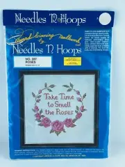 Needle N Hoops No 287 Roses Cross Stitch 11" x 11" Take Time to Smell the Roses