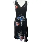 Ted Baker Trinni Jamboree Midi Floral V-Neck Belted Flare Hem Dress Size 1