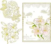 Peony and Lily Flowers Hot Foil Plate for DIY Foil Paper Embossing Scrapbooking Decor Greeting Cards Making Wedding Birthday Invitation,Matte Platinum