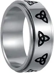 [TQWSVUM] Nordic Triquetra Knot Ring - Men Women Viking Celtic Knot Rotatable Ring - Handmade 8mm Stainless Steel Irish Knot Spinner Band Ring Statement Jewelry Size 7-13 (Color : Silver, Size : 09)