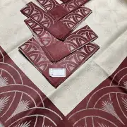 Vntg Damask Tablecloth & 6 Napkins Czech W/Label Red Beige Art Deco Pattern