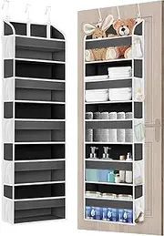 TAHAVICE 1 Pack Over The Door Storage Organiser with 5 Pockets 10 Mesh Side Pockets, 44 lbs Weight Capacity Door Hanging Organisers and Storage for Bedroom,Bathroom,Nursery,Dorm (A Dark Gray, 1 Pack)