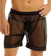 [Generic] Lonely Lingerie Men's Sexy Underwear Mesh Breathable Underpants Mens Mesh Shorts See Through with Large Split Mesh Pants Faux Leather Lingerie for Women Plus Size