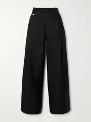 [Burberry] Burberry - Pleated Wool And Silk-blend Twill Wide-leg Pants - Black - UK 16 UK 16 Black